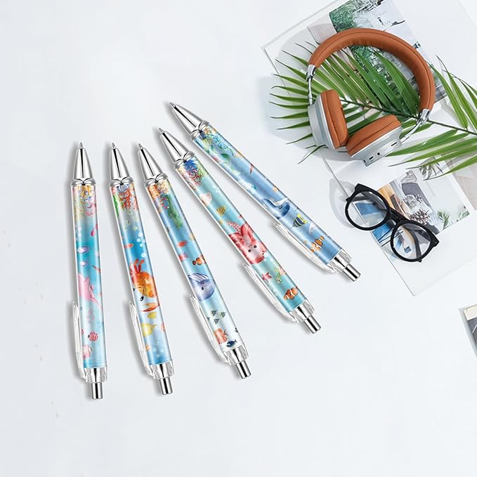10 PCS Under Sea Ballpoint Pens Retractable Fish Shark Pens Under The Sea Party Favors with 1mm Black Ink Replaceable Ballpoint Pen Refill for Kids Birthday School Office Supplies(Under Sea，10)