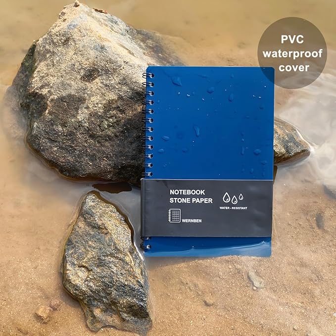 2PCS Waterproof Stone Paper Spiral Notebooks with PVC Cover and Grid Pattern 100 Pages, All-Weather Notepad A6 Medium Size for Outdoor Workers (4.8"x7", Grey)