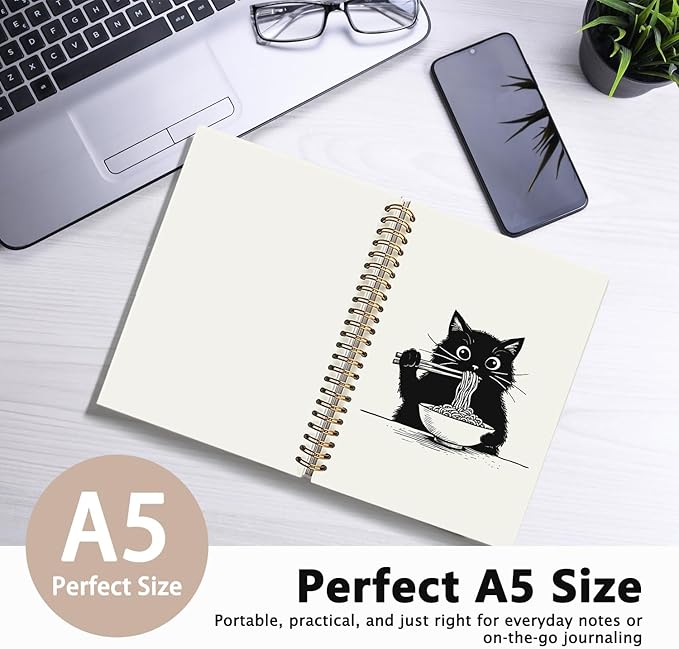 Funny Cat Ramen Notebook Journal, Funny Cute Ramen Gifts, Cat Lover Gifts for Women Men, Black Cat Gifts for Girls, Cat Ramen Noodle Notepad for School Supplies 5.5x8.3 Inch