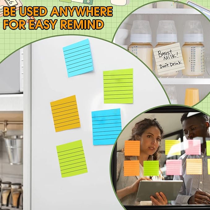 14 Pads Pop Up Sticky Notes,1400 Sheet Lined Sticky Notes 3x3 Inch,Self-Stick Notes Pads with Lines,Bright Multi Colors Easy Post Notes Pop up Refill for Office Study School Daily Life,100 Sheets/Pad