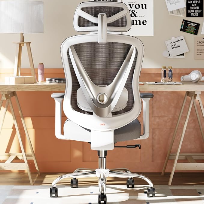 Ergonomic Mesh Office Chair - 3D Adjustable Lumbar Support & 3D Armrests, V-Shaped Back, Adjustable Desk Chair for Office & Home, White