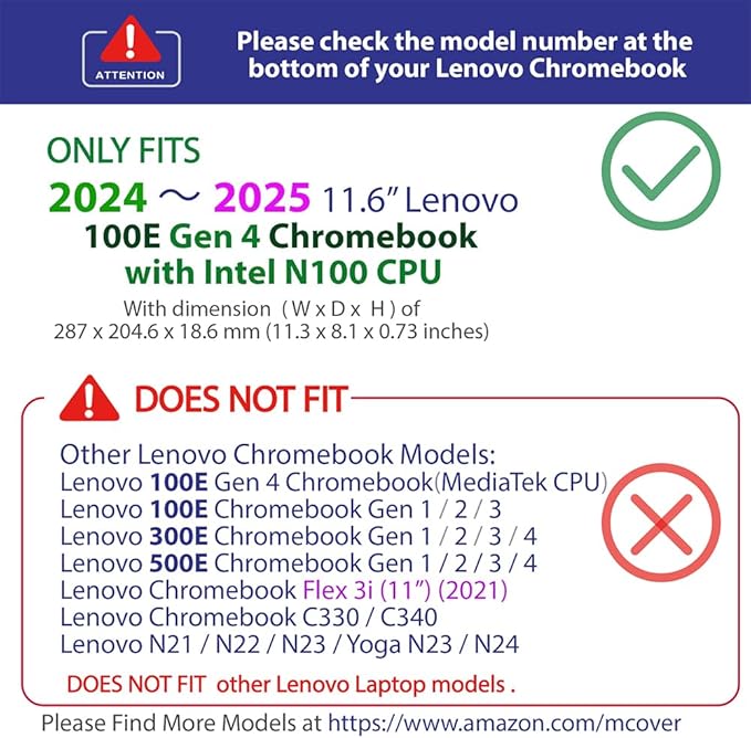 mCover Hard Case ONLY Compatible for 2024~2025 11.6" Lenovo 100E Chromebook Gen 4 (with Intel CPU and Model# 83G*) Laptop Computer (NOT Fitting Any Other Lenovo Models) - Green