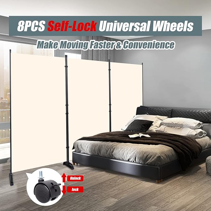 Room Divider Folding Privacy Screens with Wheels, 6FT Tall Divider for Room Separation, 3 Panel Movable Room Partitons and Dividers, Indoor Room Dividers Panel with Non-See Through Fabric for Office