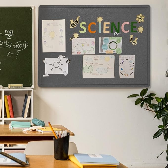 Large Bulletin Board - 48 x 36 Inches, Decorative Felt Pin Board for Wall - 4' x 3' Foldable Photo Display Board with Self-Adhesive Tape, Includes 20 Push Pins - Gray