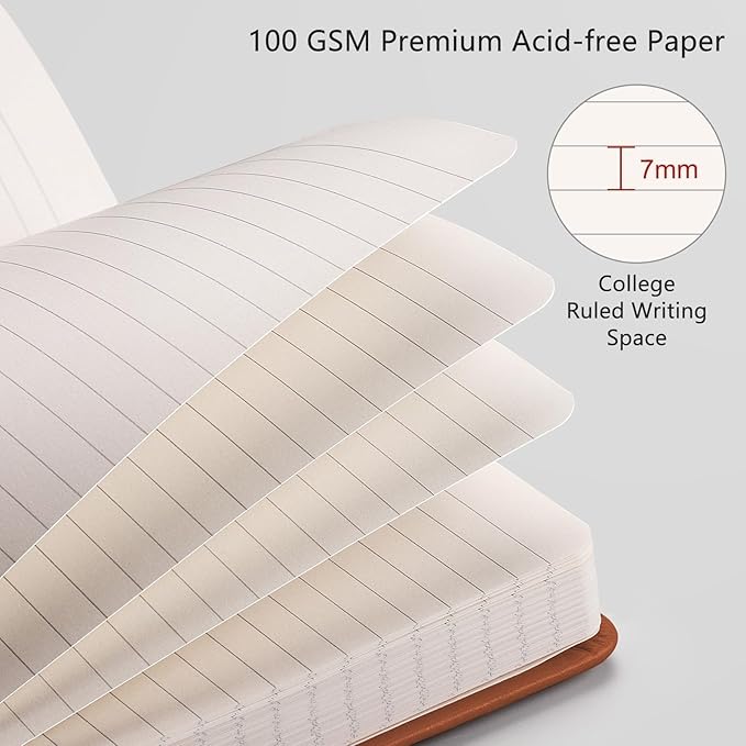 RETTACY Lined Journal Notebook, 192 Numbered Pages, A5 Medium Size (5.7'' x 8.3''), for Men & Women, Journaling, Writing, Work & Office, Leather Hardcover, 100 GSM Thick Paper (Brown)