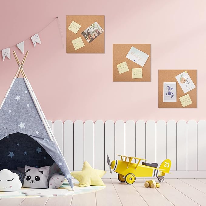 12 Pack Cork Bulletin Board 12 x 12 Inch - 1/2" Thick Cork Board Tiles,Self-Adhesive Frameless Cork Tiles Wall Decor with 100 PCS Pushpins for DIY, Office, School and Home Decor