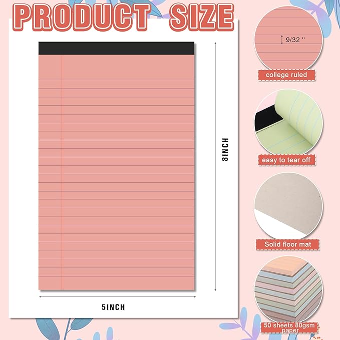 Lincia 24 Pcs 12 Pcs 5" x 8" Small Legal Pads Colored Lined Note Pads Narrow Ruled Writing Notepads 50 Sheets Per Micro Paper Notebook Lined and Perforated for College Office Supplies (Earthy Colors)
