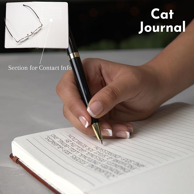 SETTINI® Lined Journal - Cat Journal for Writing Gift Set - Hardcover Vegan Leather, Includes Luxury Pen in a Unique Pen Holder, 192 Pages, 6 x 8.5 inches, Birthday Gift