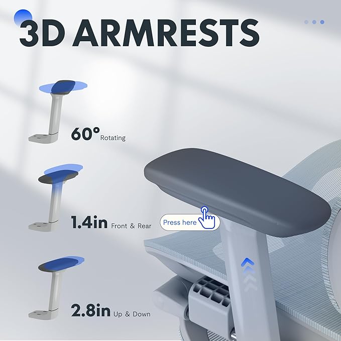 FLEXISPOT ErgoX Premium Ergonomic Office Chair with Footrest- Adjustable 3D Armrests, Dynamic Lumbar Support, Recline & Tilt Function, Mesh Seat, for Home & Office Use,Foam Blue