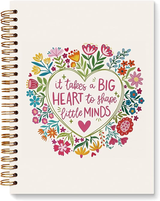 JXREQ Pink Floral Motivational Teacher Notebook, Teacher Appreciation Gifts Journal Notebook, Back to School Teachers Gifts Journal, It Takes a Big Heart to Shape Little Minds Spiral Notebooks 5.5x8.3