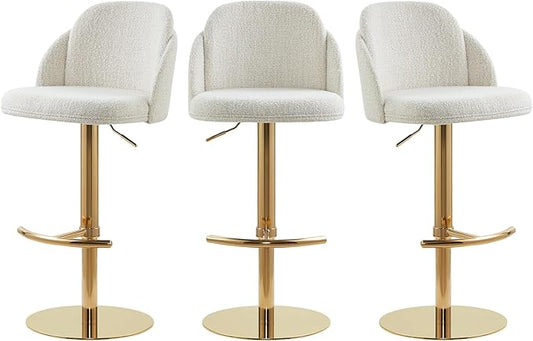CHITA Adjustable Bar Stools Set of 3, Swivel Counter Height Stools with Stainless Steel Base for Bar, Kitchen Island, Dining Room, Gold