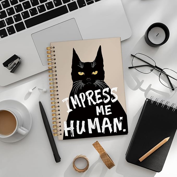 Funny Cat Notebook Journal, Black Cat Spiral Notebook, Black Cat Gifts, Cat Notepad, Cat Gifts for Cat Lovers, College Ruled Spiral Notebook 80 Sheets -160 Pages 5.5x8.3 Inch