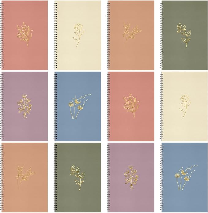 Fuutreo 12 Pcs Spiral Notebook for Work A5 8.3 x 5.7 Inch College Ruled Spiral Journal Notebook Kraft Cover Ruled Paper, 12 Color, 60 Sheets, 120 Pages for Office School(Hot Stamping)