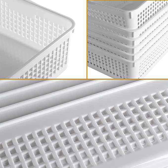 A4 Size Plastic Storage Basket,Desktop File Paper Letter Organizer Tray, 6-Packs (White+Grey)