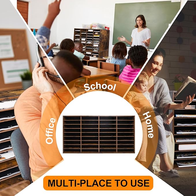 EasyPAG Mail Organizer Countertop, Wood Literature Organizer with Adjustable Shelves, Student Classroom Mailbox for School, Desktop Paper Sorter for Office Home, 36 Compartments, Archaize