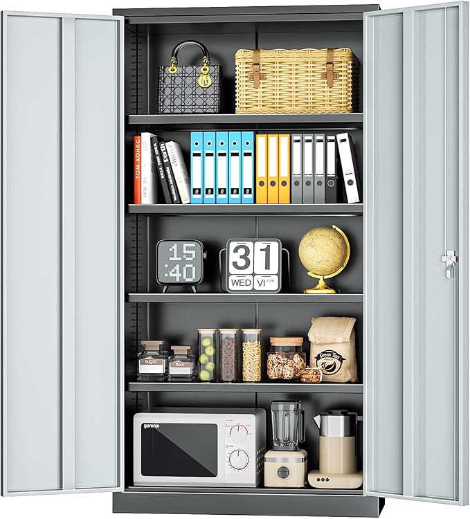 INTERGREAT Metal Storage Cabinet with Doors and Shelves,72" H Black Gray Steel Tool Locking Cabinet, Metal Storage Cabinet for Home Office, Warehouse, School