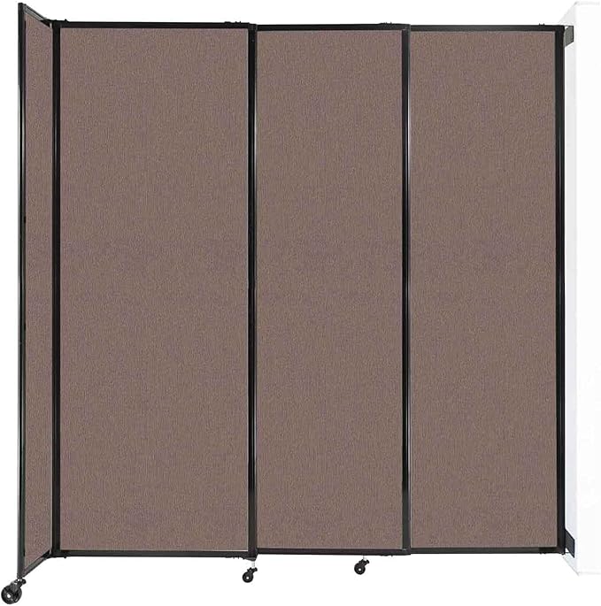 Wall-Mounted Sliding StraightWall Room Divider | Adjustable Widths | Locking Wheels | Room Separator | Up to 7'2" Wide x 7'6" Tall Latte Fabric Panels