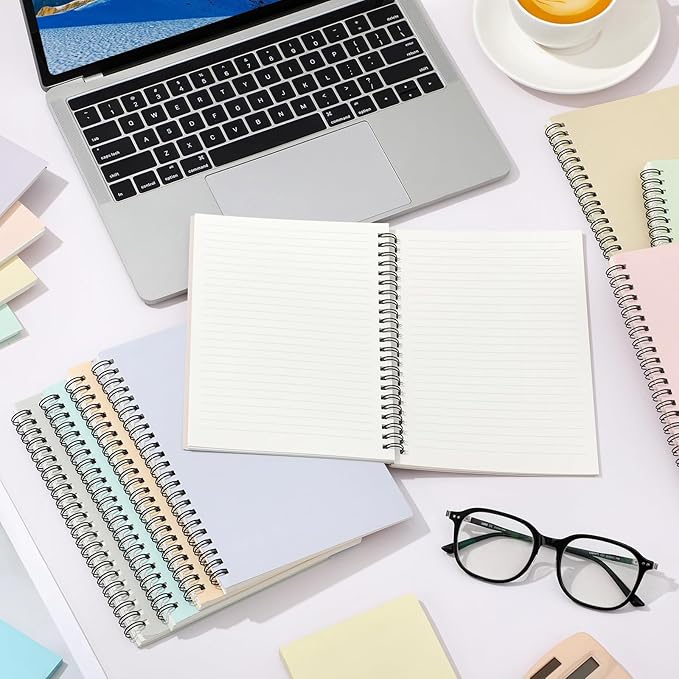 Fuutreo 12 Pcs Spiral Notebook for Work A5 8.3 x 5.7 Inch College Ruled Spiral Journal Notebook Kraft Cover Ruled Paper, 12 Color, 60 Sheets, 120 Pages for Office School(Innovative Color)