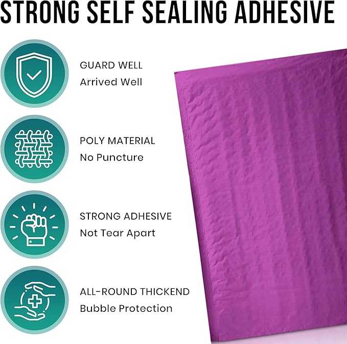 Levex - #0000 4" x 6" [10 Pack] Purple Poly Bubble Mailers, Padded Envelope Mailers, Packing Envelope & Mailing Bags for Shipping