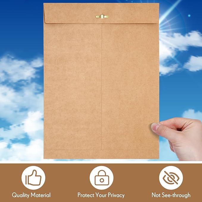 Teling 50 Pcs Manilla Envelopes Clasp Kraft Catalog with Closure for Storing Mailing 28 lb Kraft Envelope Paper for Office Document School Business Home(Brown,9 * 12)