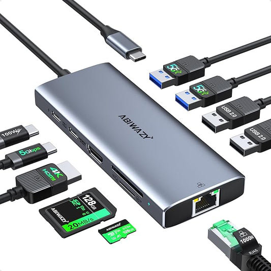 USB C Hub Adapter for MacBook Pro Air,10 in 1 USB C to USB HDMI Ethernet Hub Mac Dongle Accessories Converter for laptops (4K@60Hz HDMI+Ethernet+4USB+1USB-C Data Port+SD/TF Card Reader+100W PD)