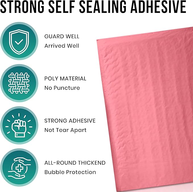 Levex - #000 4" x 8" [10 Pack] Pink Poly Bubble Mailers, Padded Envelope Mailers, Packing Envelope & Mailing Bags for Shipping