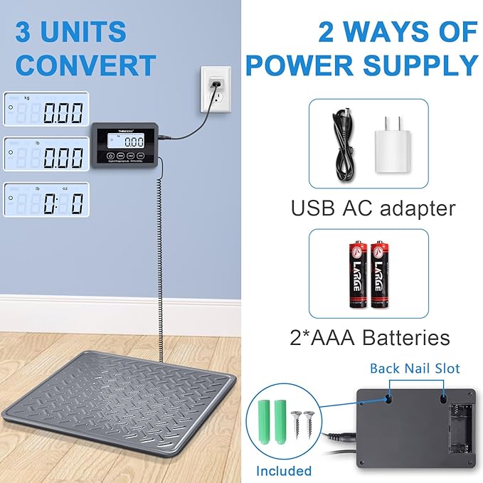 THINKSCALE Shipping Scale, 440lb/1oz Digital Heavy Duty Postal Scale, Strong Steel Platform, Postage Scale with Hold/Tare/LCD Display, Scale for Packages, Luggage Scale, Battery&AC Adapter Included