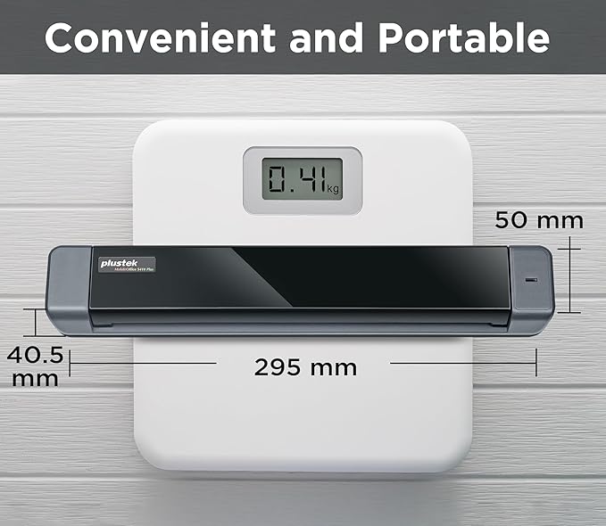 Plustek Mobile Scanner S410 Plus - Portable Sheet-Fed Document Scanner - for Windows 7 / 8 / 10 / 11, Featuring Button-Free Scanning with Included OCR Software