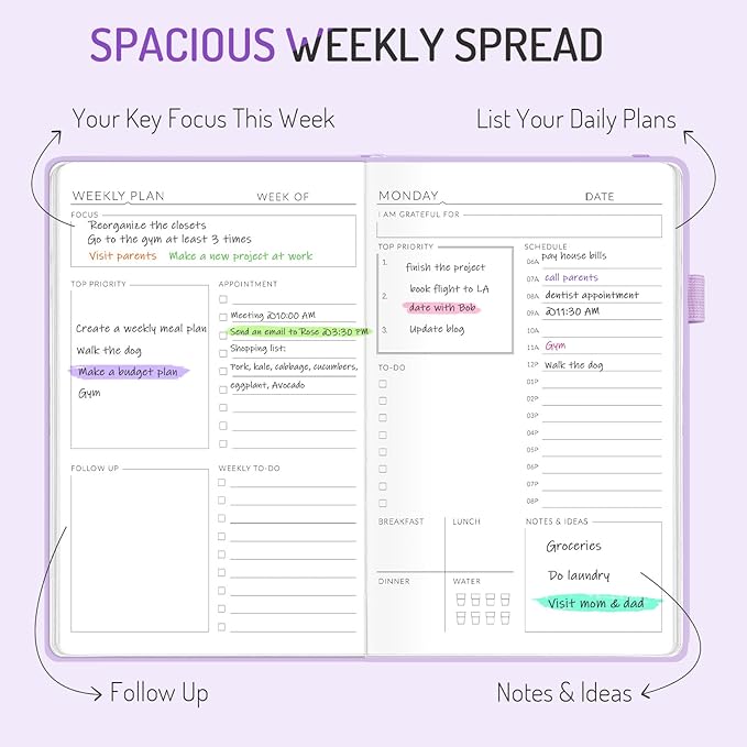 Undated Weekly Planner for 2025, Forvencer Simplified Daily & Weekly & Monthly Calendar Planner, Cute Daily Organizer Notebook, Agenda Journal to Track Goals & Tasks, Start Anytime, A5 Size, Sky Blue