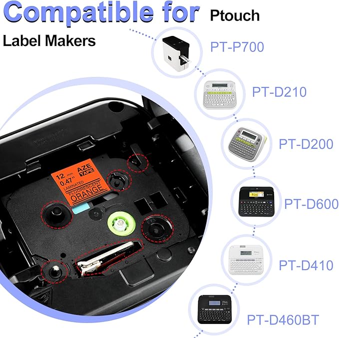 2 Pack Compatible for Brother Ptouch TZe-B31 TZ-B31 Laminated Label Maker Tape 12mm 0.47 Black on Fluorescent Orange Tape for PT-D200 PT-D210 PTH100 PT-D400