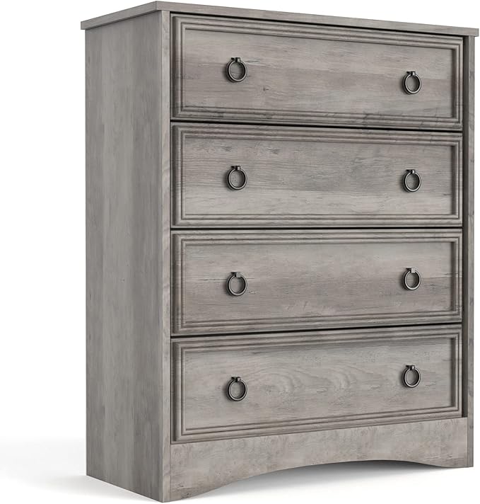 LGHM Modern 4 Drawer Dresser, Dressers for Bedroom, Tall Chest of Drawers Closet Organizers and Storage for Clothes - Easy Pull Handle, Textured Borders Drawers for Living Room, Hallway, Gray