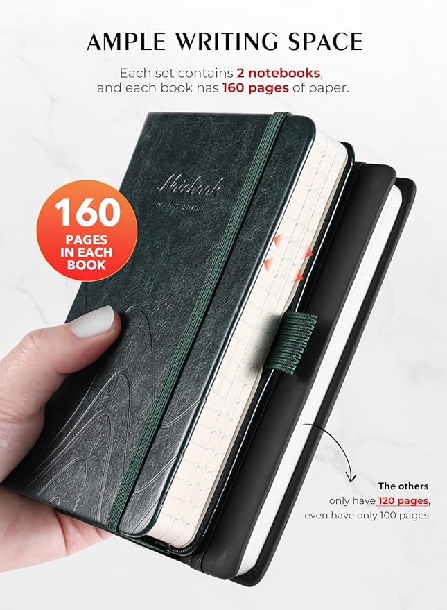 AISBUGUR Pocket Notebook, Small Notebook, 2-Pack Total 320 Pages,3.7" x 5.7" Pocket Notebook (2 Pack, dark green)