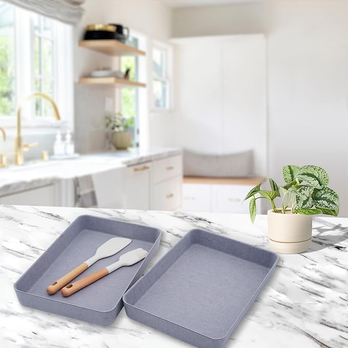 Welaxy 2-piece Office desk drawer organizer tray letter-size documents A4 paper book file Folder Holder storage bins ( Glacier Gray)