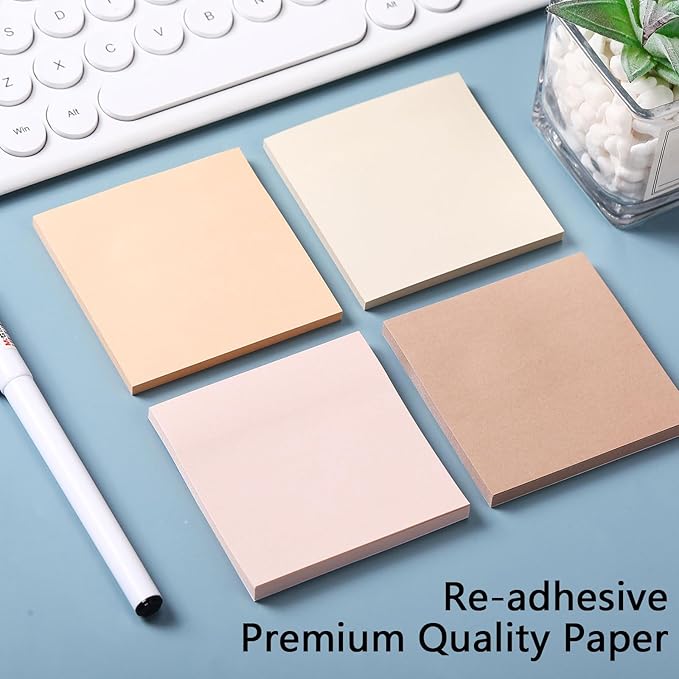 Thenshop 36 Pads Sticky Notes 3''x3'', Self Stick Notes Pads Office Supplies, 50 Sheets/pad Colored Aesthetic Sticky Accessories Home, Office, Notebook(Boho Brown)