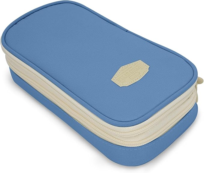 Large Capacity Pencil Case - Durable Zipper Aesthetic Pen Pouch, Big Storage Organizer for School, Office & Travel - Waterproof & Multi-Use (Light Blue)