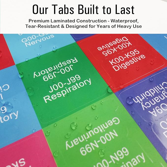 Index Tabs for ICD-10-CM Code Book 2025 AAPC Version, Upgraded Book Tabs, Color-Coded Medical Coding 2025, Laminated & Repositionable Tabs with Alignment Guide & Blank Tabs (Codebook Not Included)