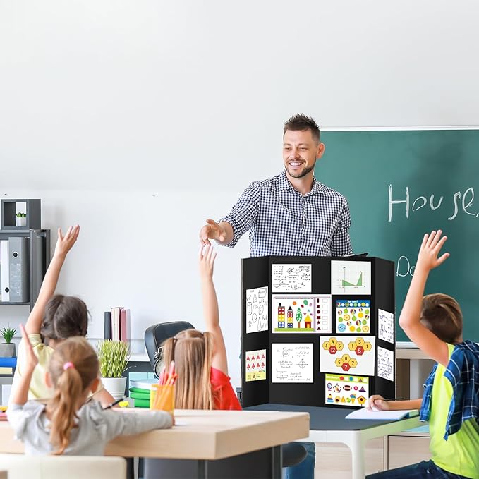 2 Pack Trifold Poster Board, IKAYAS 48" X 36" Double Sided Black Poster Boards, Science Fair Display Boards Posterboard Foamboard for Mounting, Prints,Art,Display,Projects Classroom Supplies