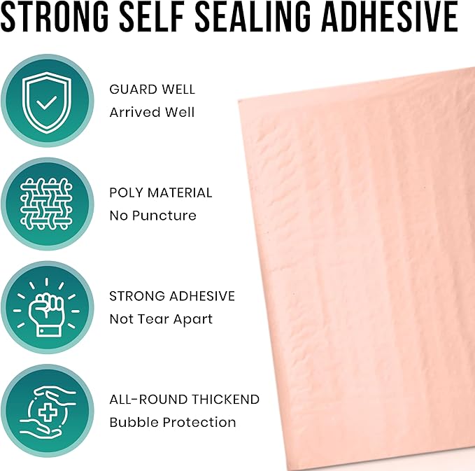 Levex - #0 6" x 10" [5 Pack] Light Pink Poly Bubble Mailers, Padded Envelope Mailers, Packing Envelope & Mailing Bags for Shipping