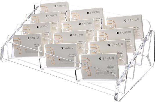 SANRUI Acrylic Business Card Holder for Desk, 4 Tier Clear Tilt Business Name Card Display Holders Stand Storage Organizer Fits720 Business Cards (Horizontal, 12-Slot)