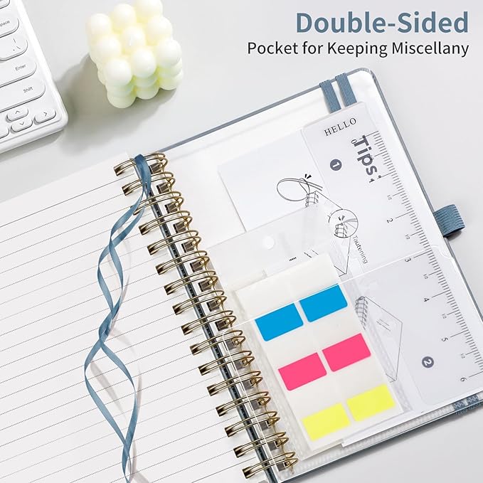 EMSHOI A5 College Ruled Spiral Notebook - 300 Numbered Pages, PU Hardcover Leather Journal with 100 GSM Thick Lined Paper for Work, Writing, Note-Taking, 5.7”x8.22” Portable Size, Gray Blue