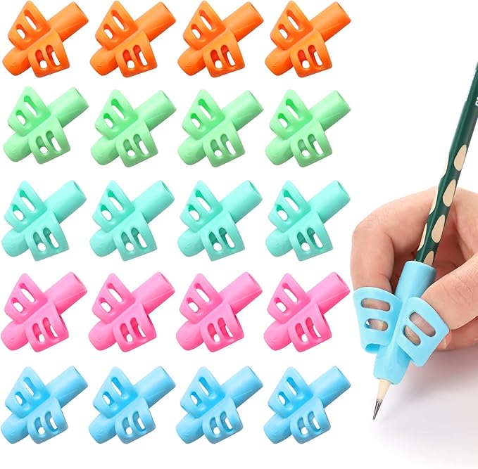 20 Pcs Pencil Grips for Kids Handwriting Ergonomic Training Pencil Holder Writing Tool for Toddlers, Preschoolers, Children Special Needs Colorful School Supplies(2 Fingers)