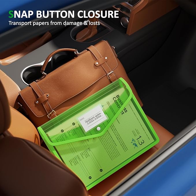 ThinkTex Plastic Expanding File Folder, Transparent envelopes with Snap Closure,No Dividers,Large Capacity,Document Organizer for Receipts, Bills&Taxes,Letter/A4 Size for School/Office/Home-3 Pack