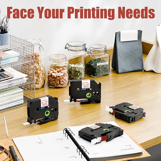 Labelife TZe-232 Replace for Brother P Touch Label Tape Red on White TZe232 TZe TZ Tape 12mm 0.47 1/2 Laminated Work for Brother PT D210 H110 D600 1230PC Label Maker, 4 Pack