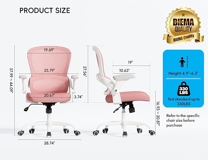 TRALT Office Chair - Ergonomic Office Chair with Back Support, Home Office Desk Chairs, Comfy Desk Chair, Computer Chair, 330lbs Wide Seat Big and Tall Office Chairs for Students (Pink)