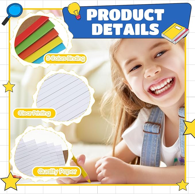 Henoyso 10 Pcs Primary Composition Notebook 9 3/4 x 7 1/2 Inch Kids Journal, Back to School Supplies, K-2 Primary Writing Notebook for Kids Student Draw and Write Story Journal (Bright Color)