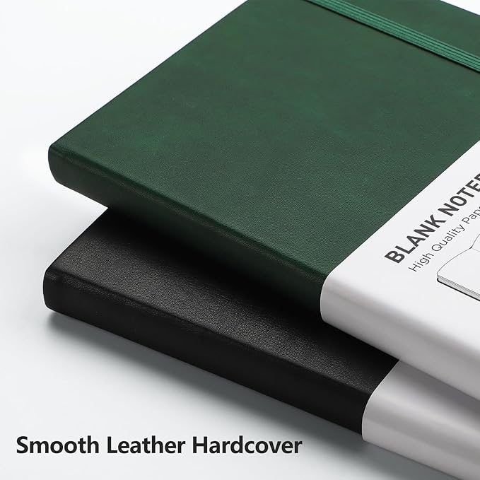 RETTACY Blank Journal Notebook, 2-Pack, 192 Pages per Pack, A5 Medium Size (5.7'' x 8.3''), Leather Hardcover, 100 GSM Thick Paper, for Sketching, Drawing, Painting (Black & Black)