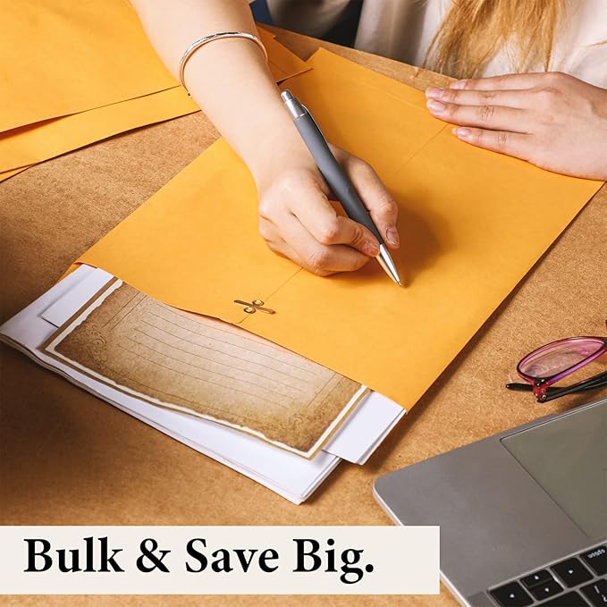 Ctosree 300 Pcs Manilla Envelopes Clasp Envelopes Bulk Brown Kraft Catalog Letter with Clasp Closure and Gummed Seal 28lb Heavyweight Paper (9 x 12 Inch)