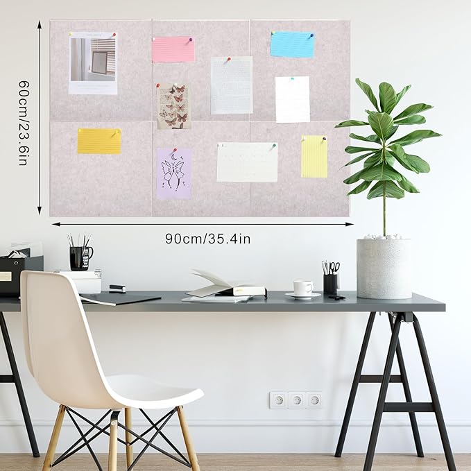 Large Cork Board 36" x 24", 6 Pack Felt Wall Tiles with Colored Pushpins, Bulletin Board with Removable Self-Adhesive Strips, Pin Board Cork Boards for Walls Office Home-Light Tan