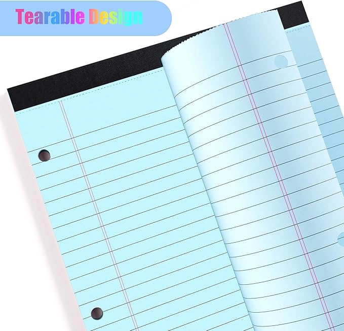HAUTOCO 3 Pack 8.5 x 11 Legal Pads Colored Wide Ruled Notepads Perforated Writing Pads, 30 Sheets Per Notepad, 3-Hole Punched Paper, Writing Note Pads for School, Home, Office, Business