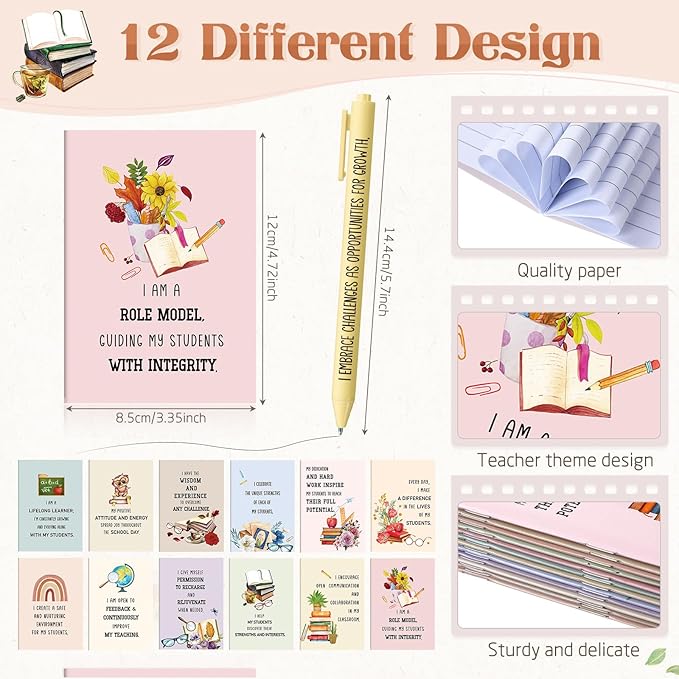 24 Set/48 Pcs Positive Affirmation Gift Set Gratitude Notebooks with Pens Small Bags Motivational Encouragement Notepads Daily Affirmations Journal for Women Stress Relief Self Care (Teacher)